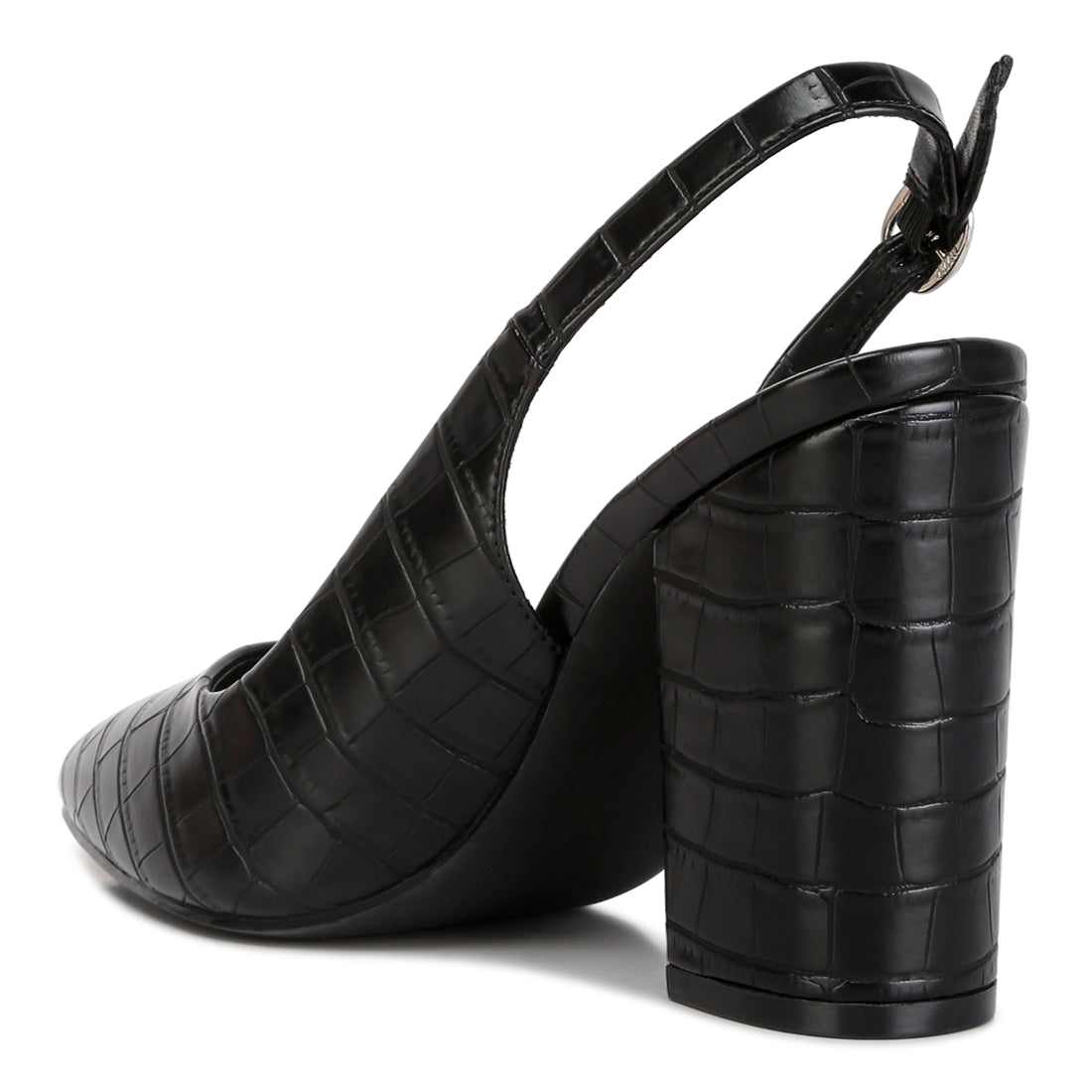 macha croc texture sling back heels#color_black