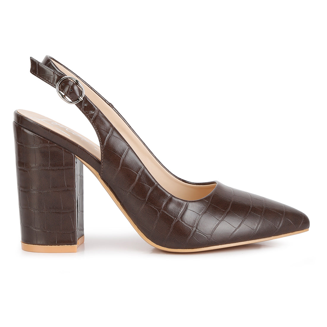 macha croc texture sling back heels#color_brown