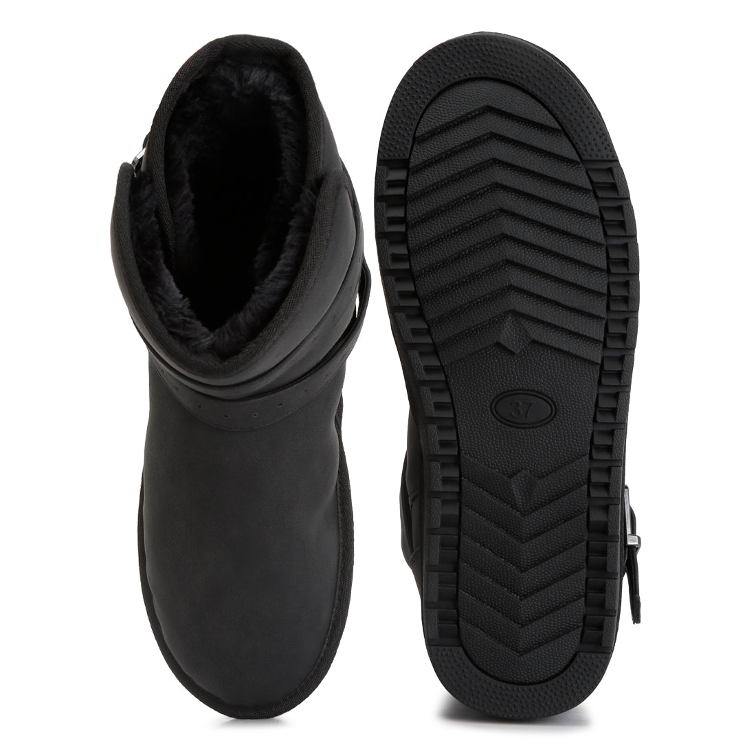 basil buckle strap detail boots#color_black