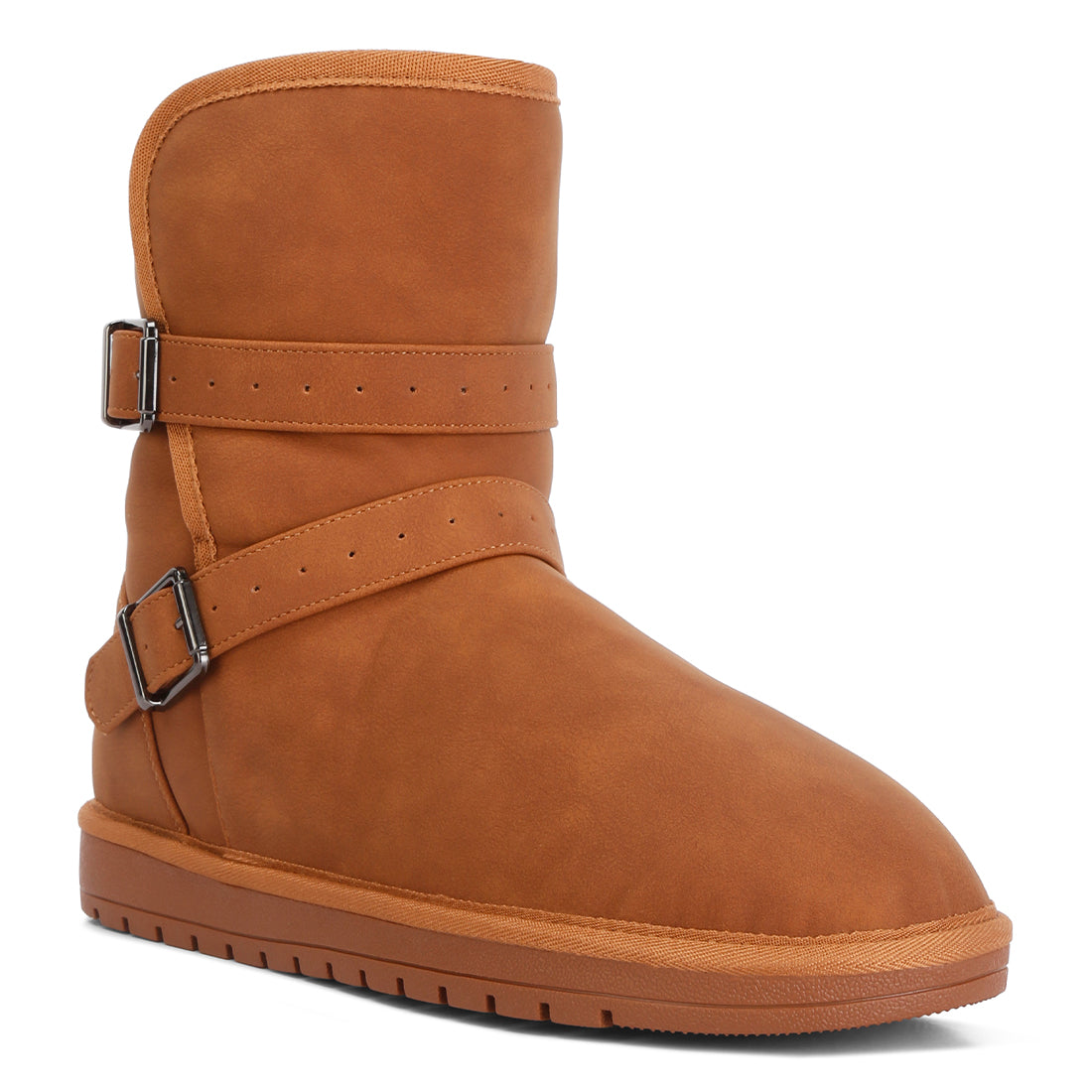 basil buckle strap detail boots#color_tan