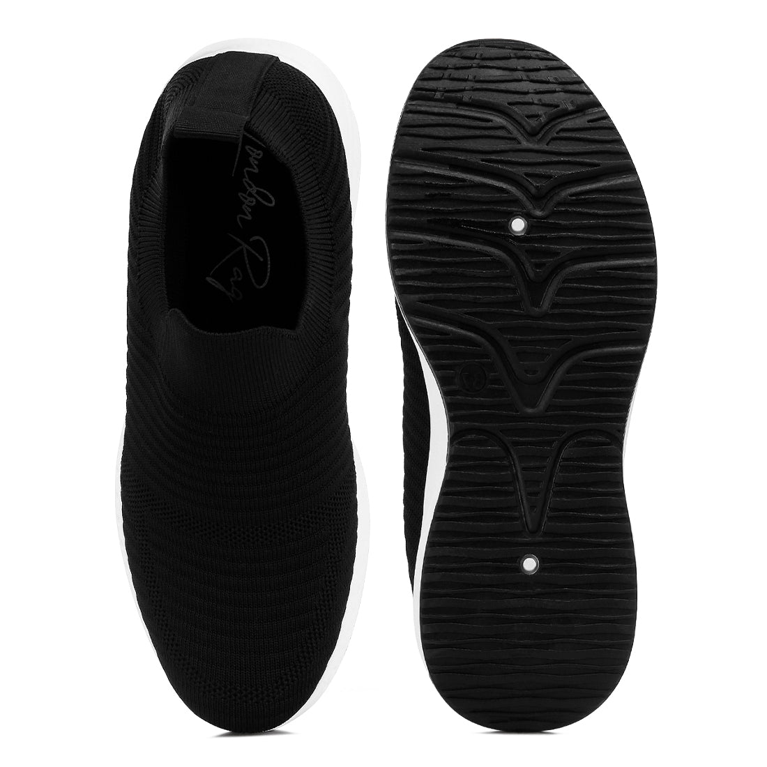 jafna knitted slip on sneakers#color_black