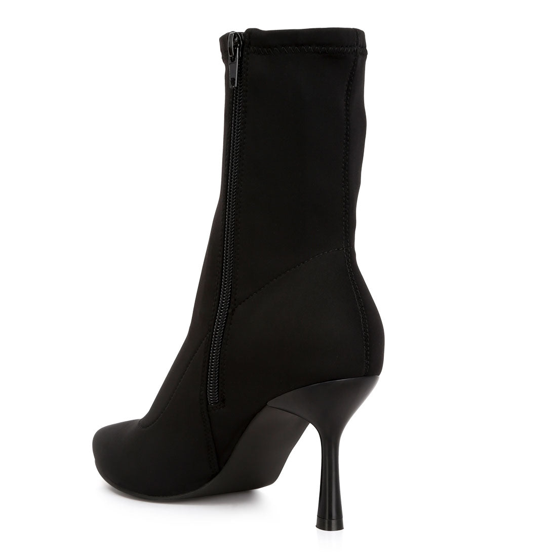 solid mid heel sock boots#color_black