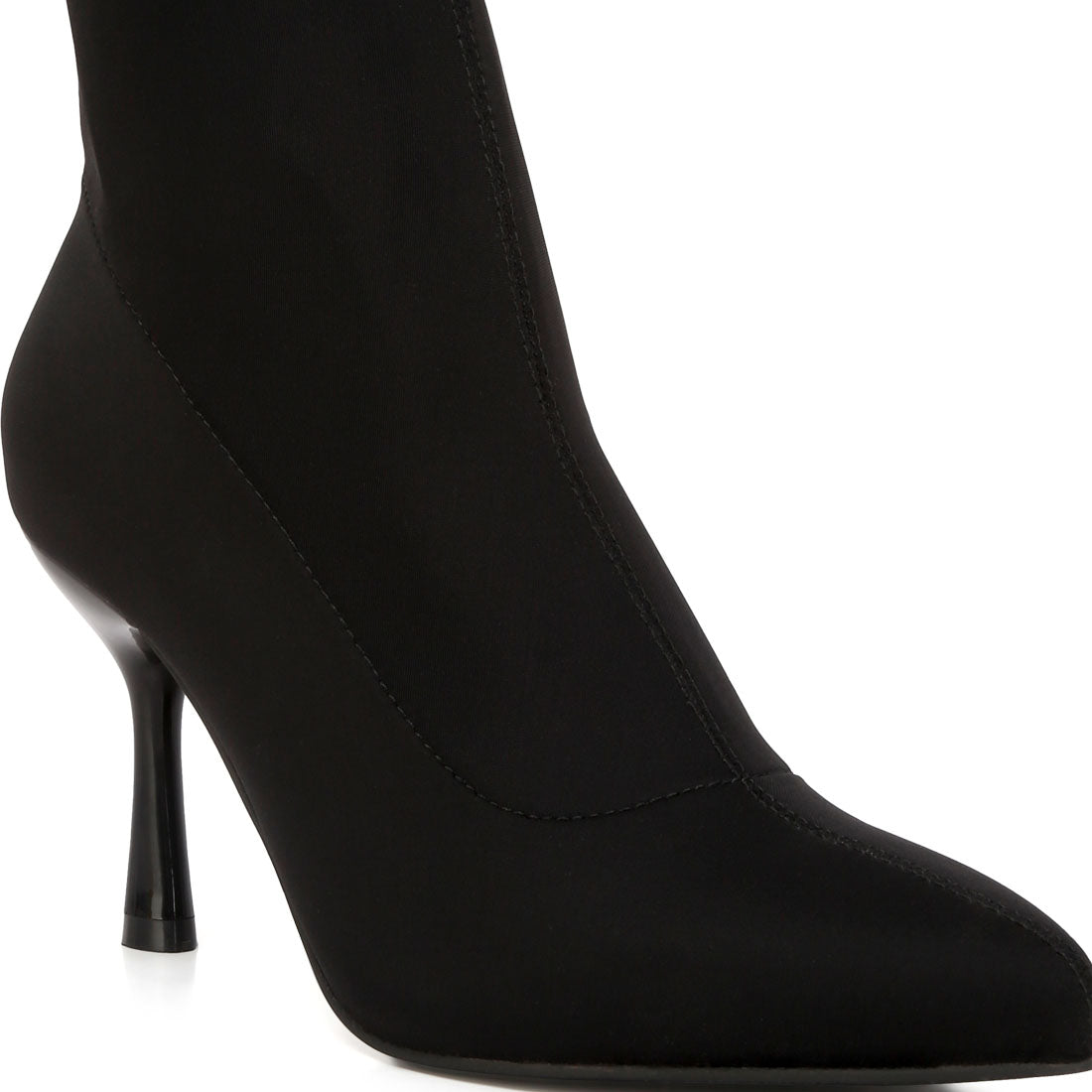 solid mid heel sock boots#color_black