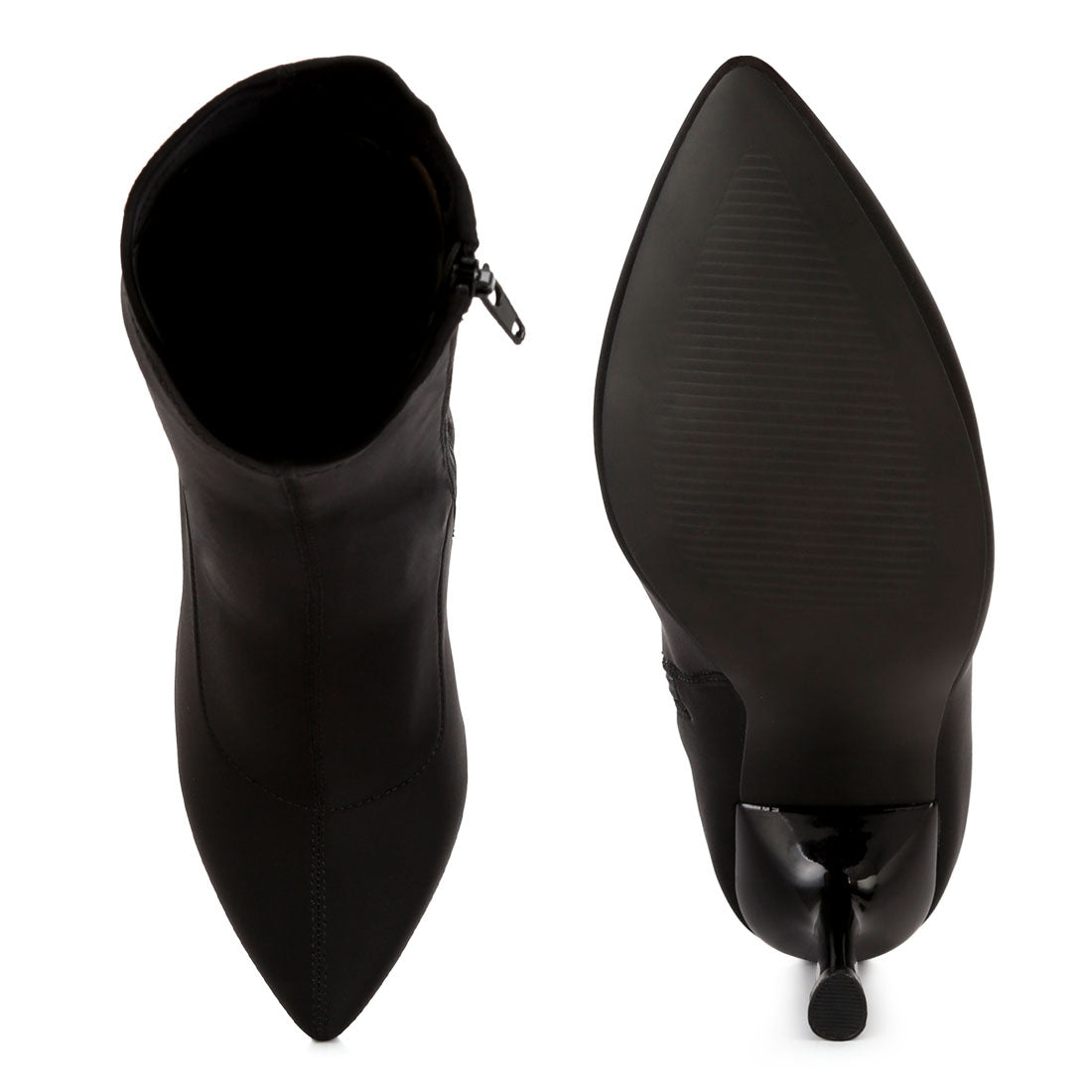 solid mid heel sock boots#color_black