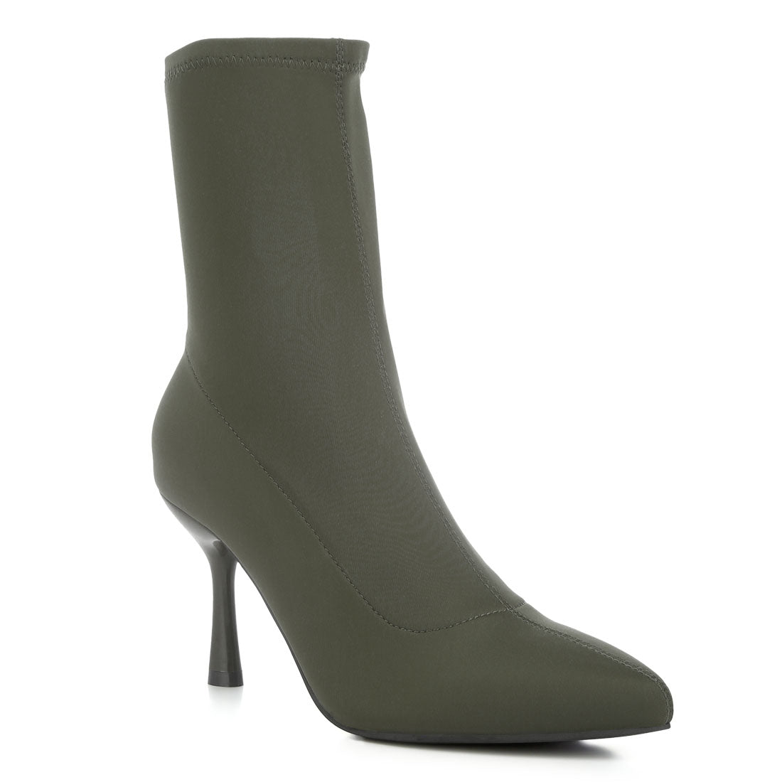 solid mid heel sock boots#color_olive