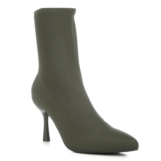 solid mid heel sock boots#color_olive