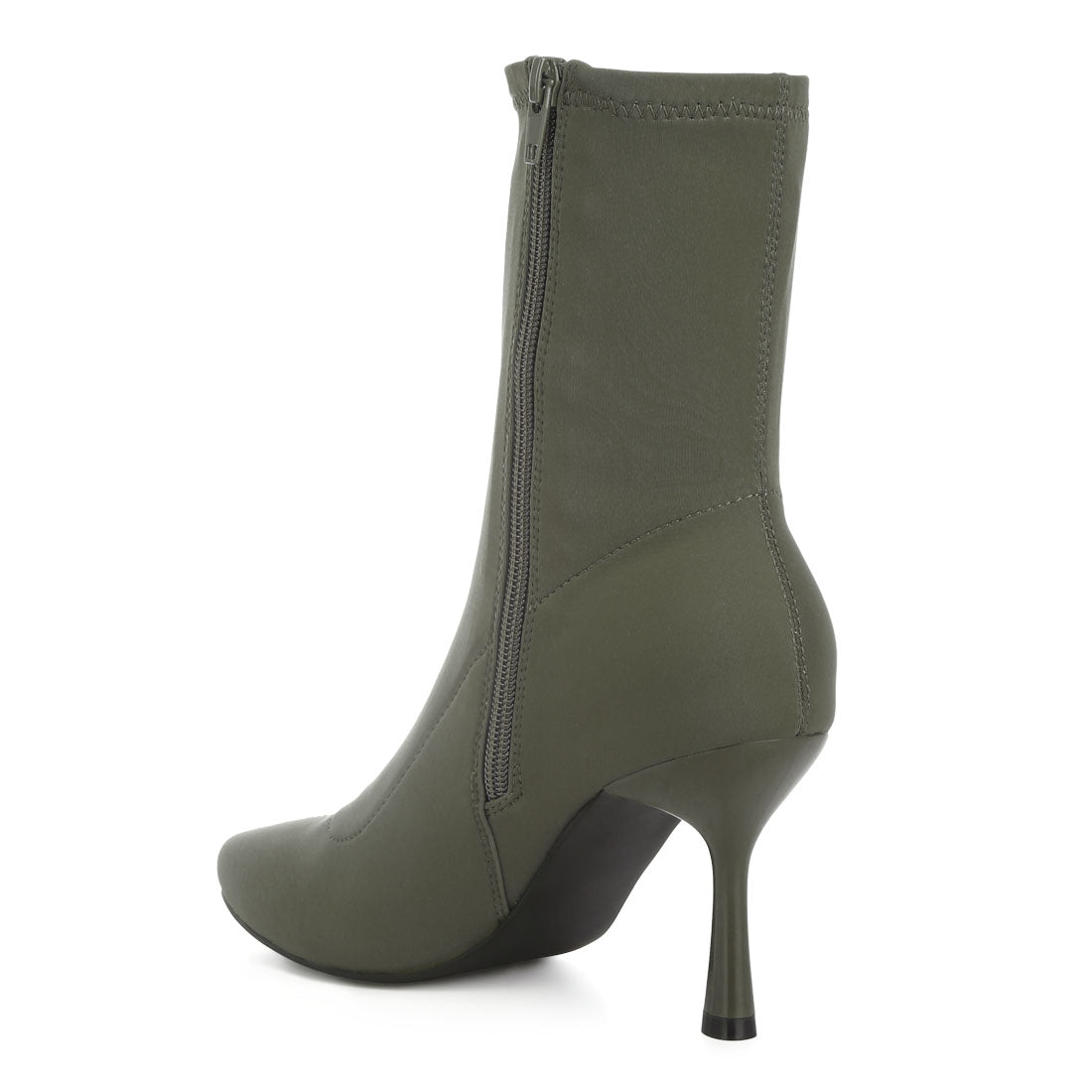 solid mid heel sock boots#color_olive