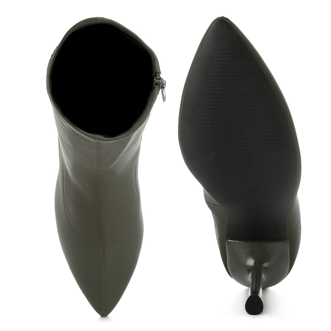 solid mid heel sock boots#color_olive