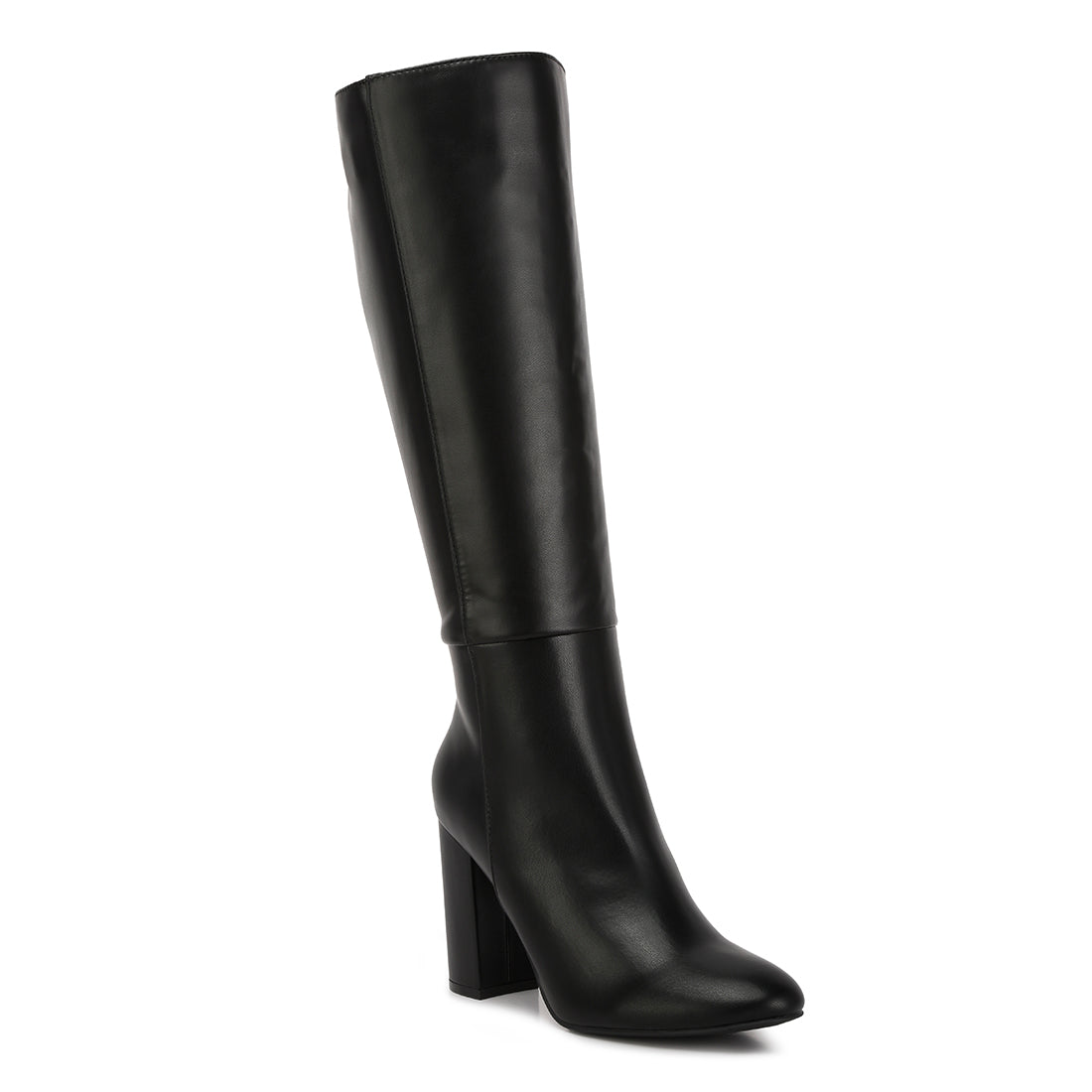 block heel calf length boots#color_black