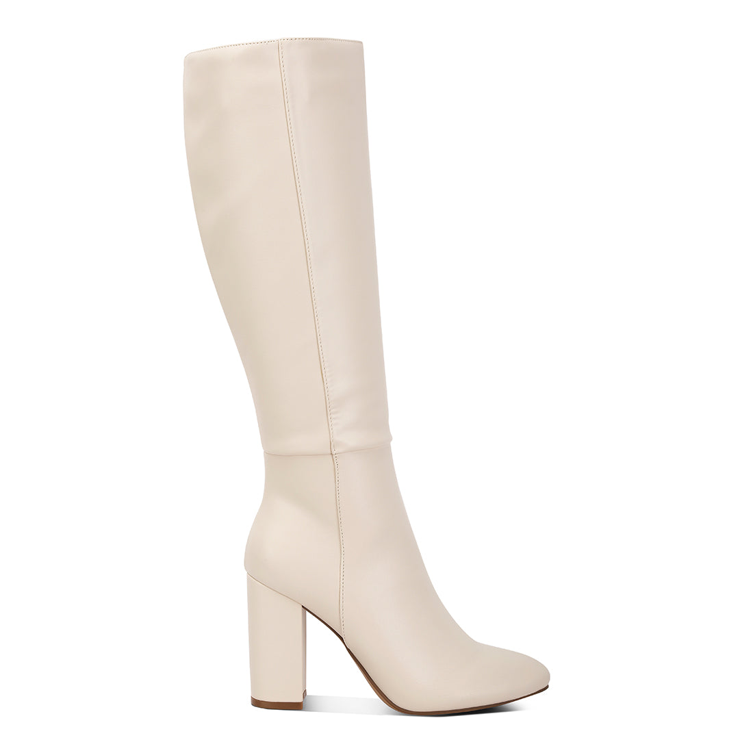 block heel calf length boots#color_beige
