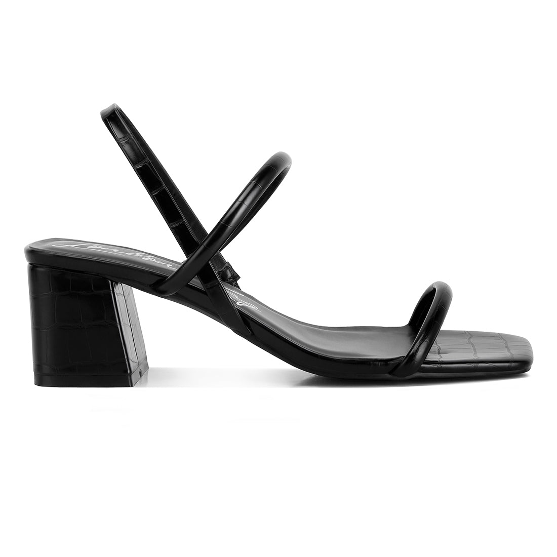 sling back slip on block heel sandals#color_black