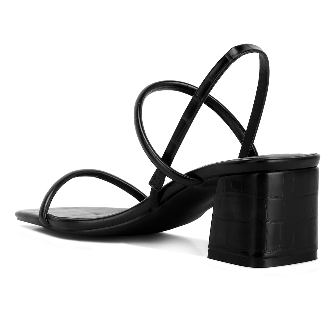 sling back slip on block heel sandals#color_black
