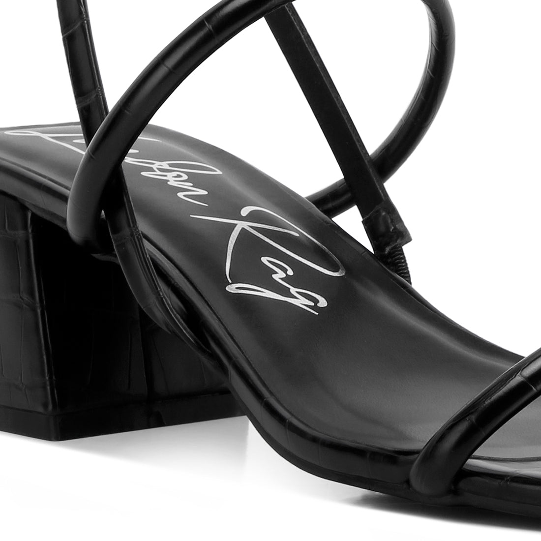 sling back slip on block heel sandals#color_black