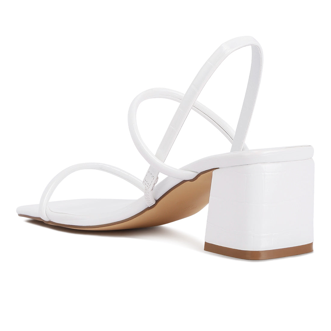 sling back slip on block heel sandals#color_white