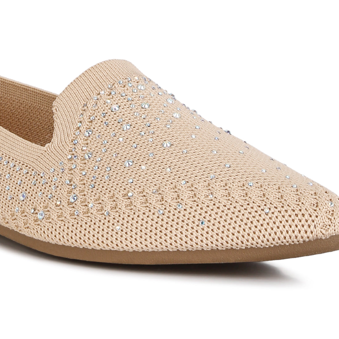 rhinestone embellished pull tab loafers#color_beige