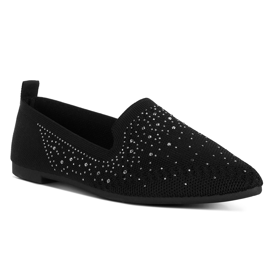 rhinestone embellished pull tab loafers#color_black
