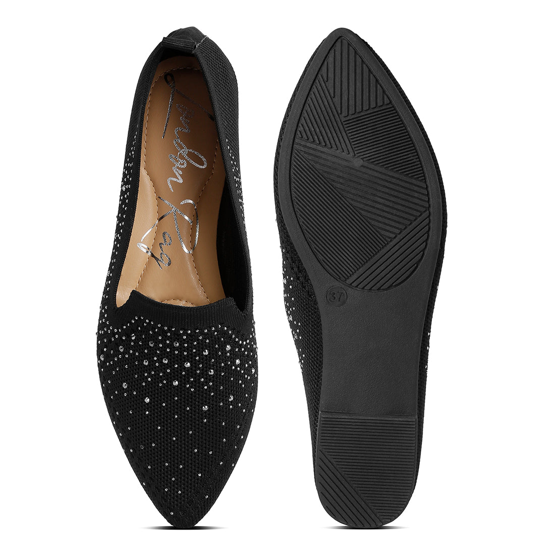rhinestone embellished pull tab loafers#color_black