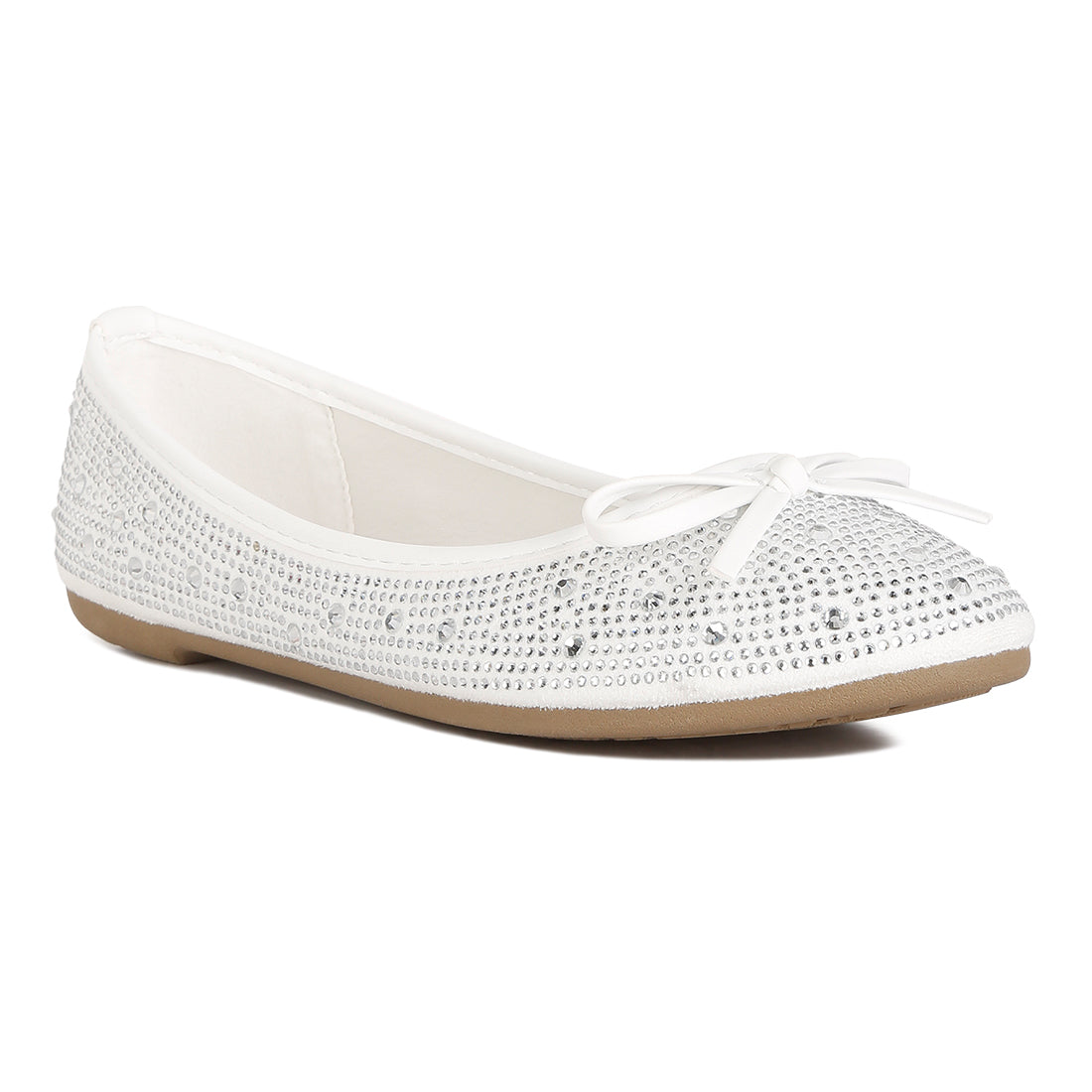 hosana rhinestones and stud embellished ballet flats#color_white