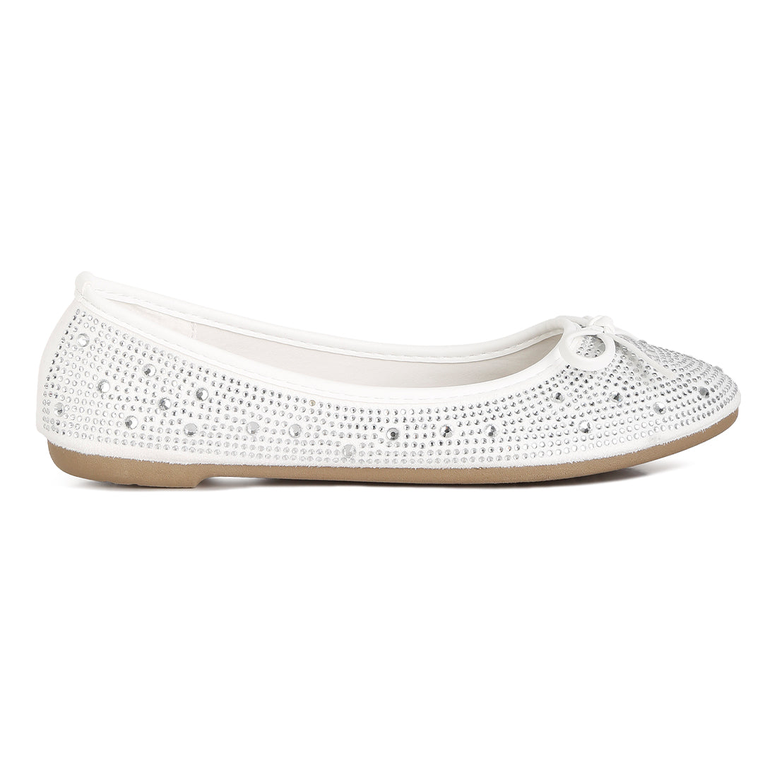 hosana rhinestones and stud embellished ballet flats#color_white