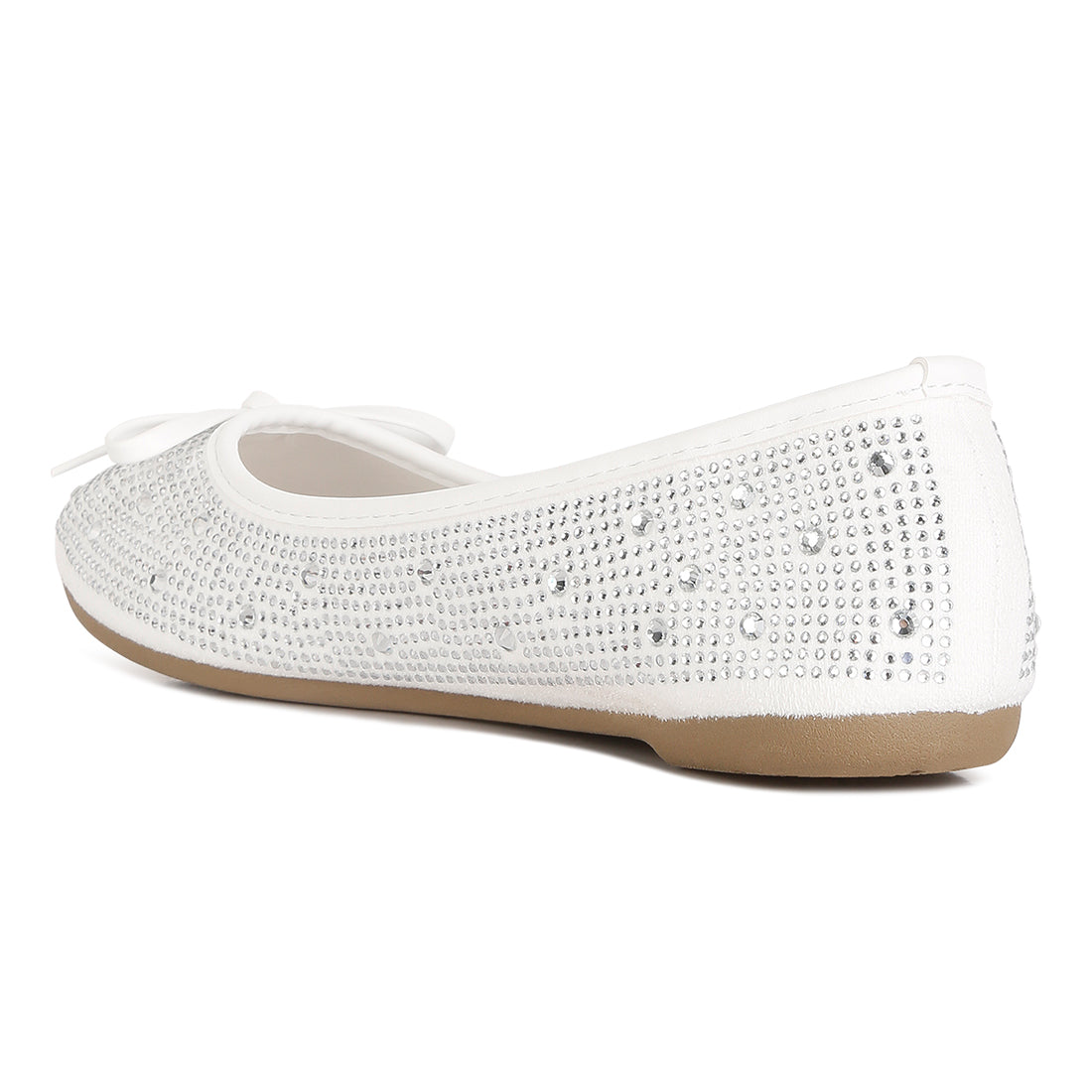 hosana rhinestones and stud embellished ballet flats#color_white