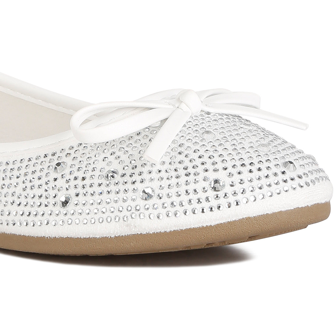 hosana rhinestones and stud embellished ballet flats#color_white