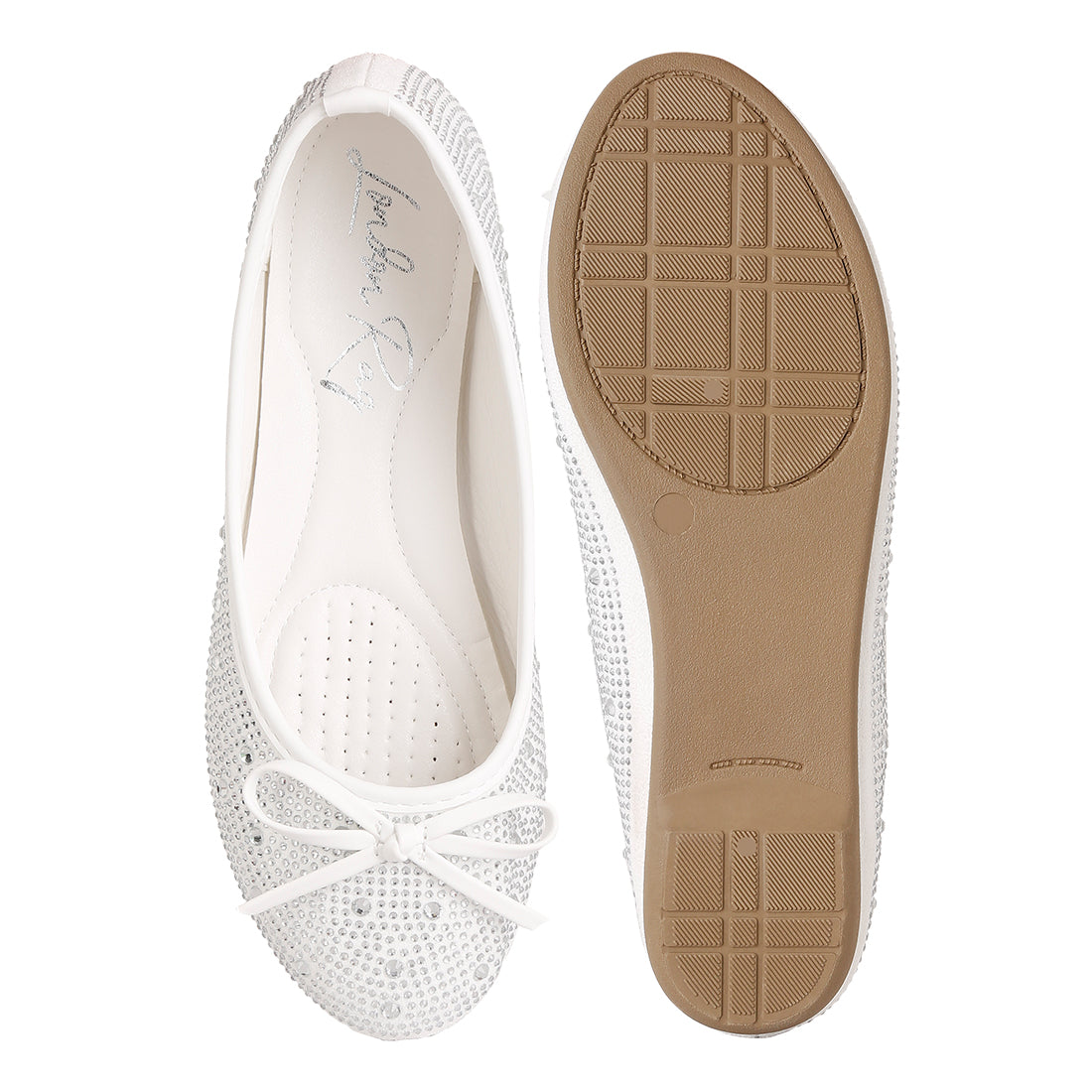 hosana rhinestones and stud embellished ballet flats#color_white