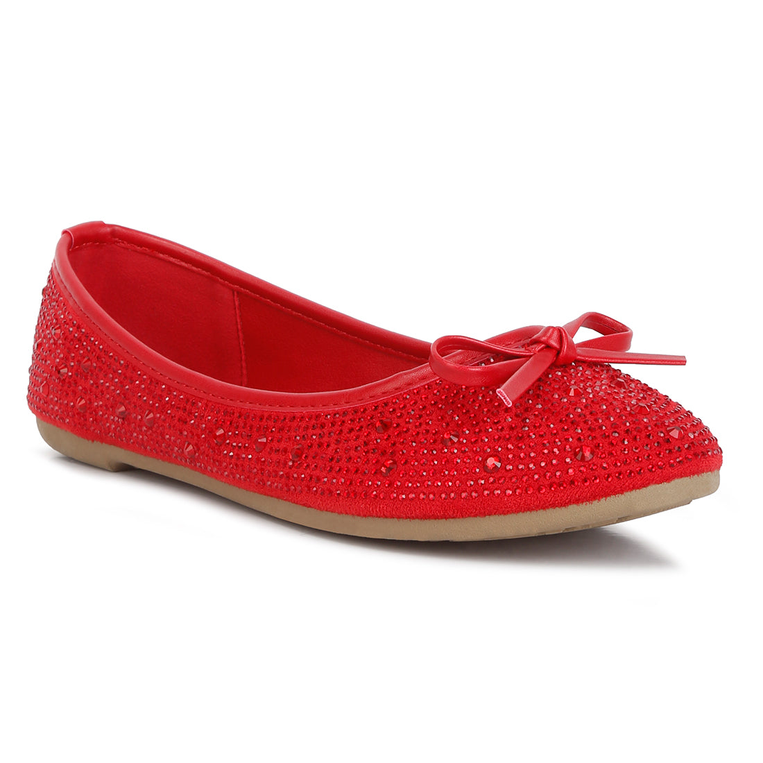 hosana rhinestones and stud embellished ballet flats#color_red