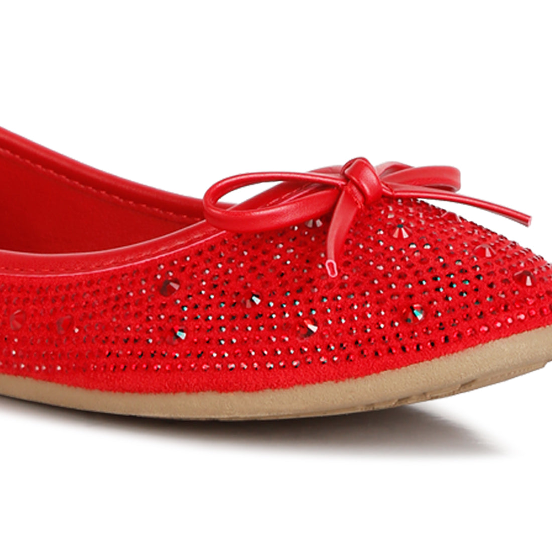 hosana rhinestones and stud embellished ballet flats#color_red