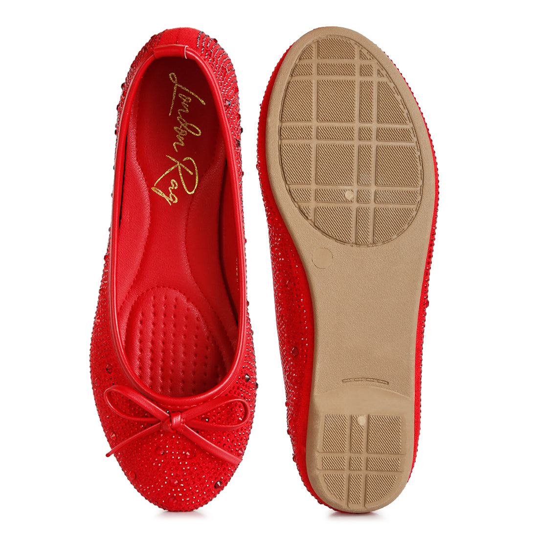 hosana rhinestones and stud embellished ballet flats#color_red