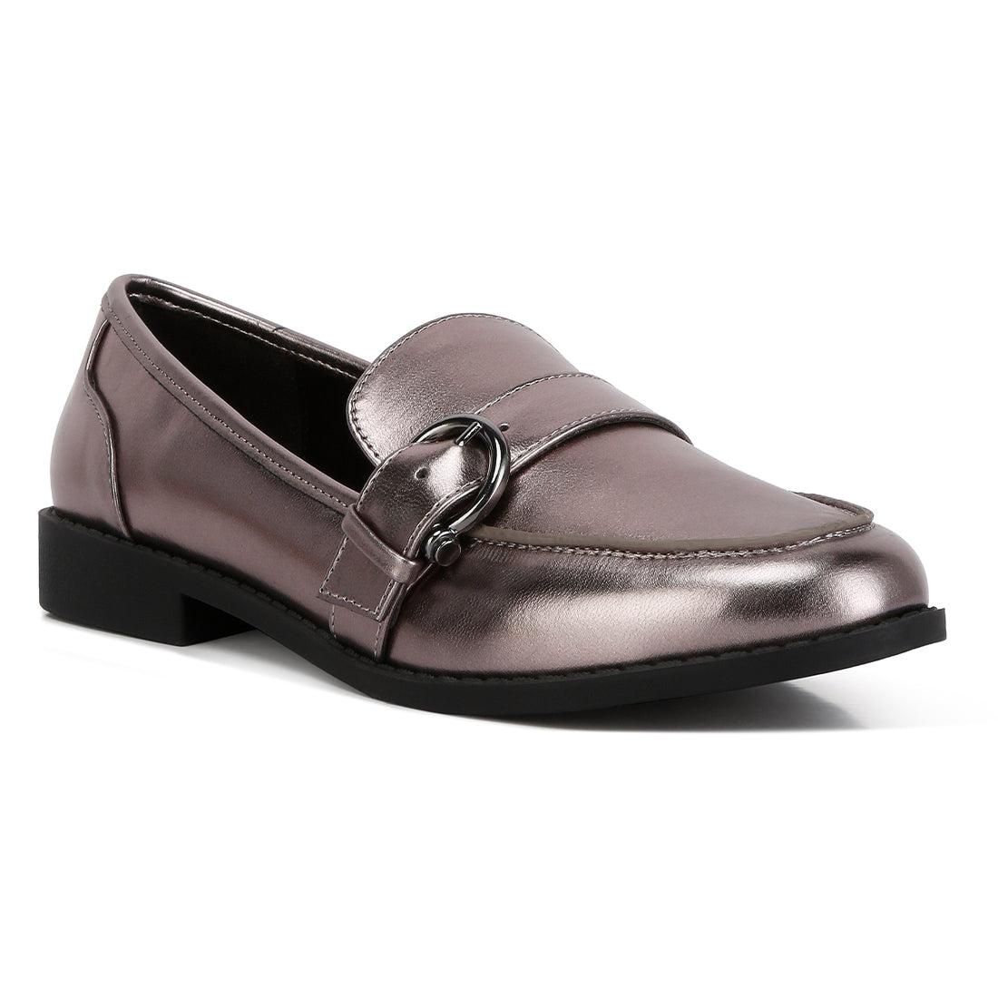 haruka metallic pu loafers#color_pewter