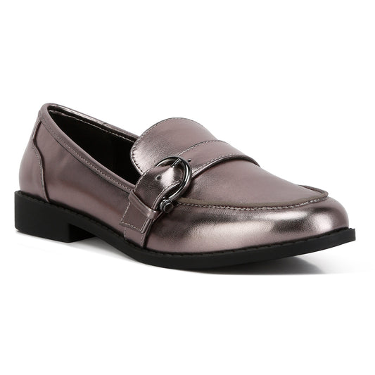 haruka metallic pu loafers#color_pewter