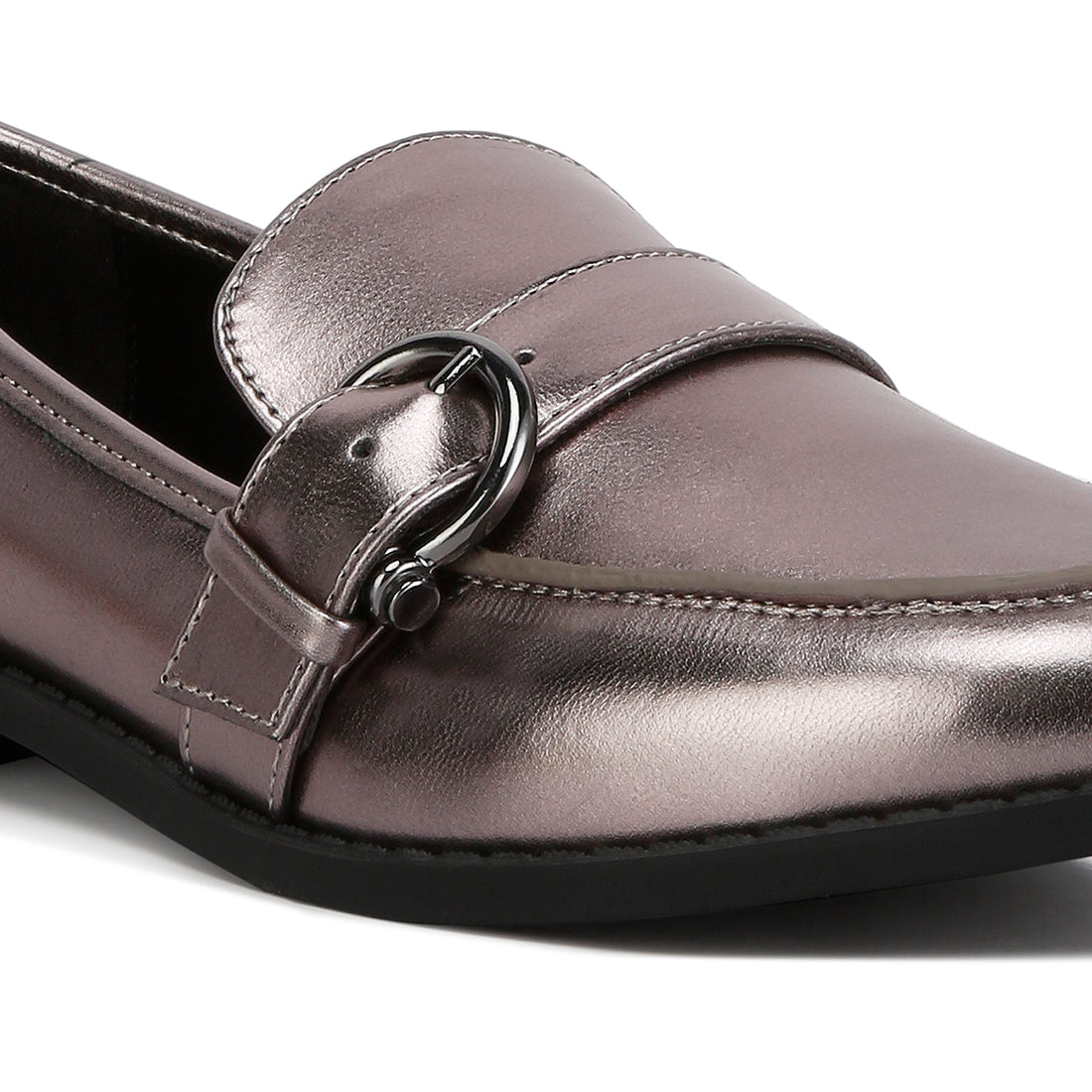 haruka metallic pu loafers#color_pewter