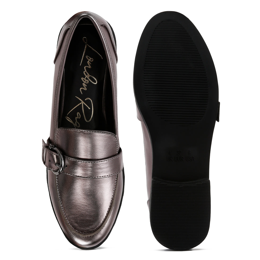 haruka metallic pu loafers#color_pewter