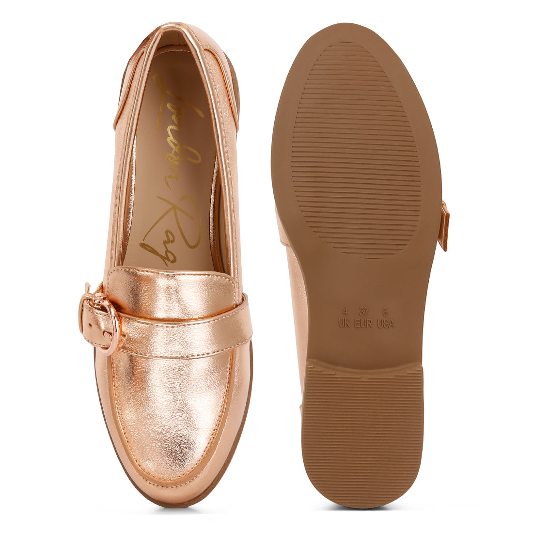 haruka metallic pu loafers#color_rose-gold
