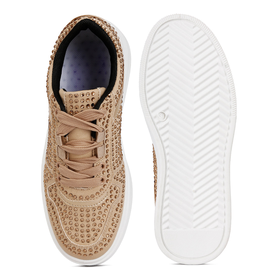 embellished chunky sole sneakers#color_beige