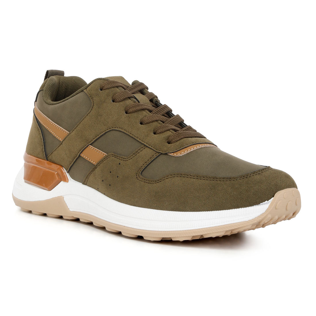 suede paneling detail sneakers#color_khaki