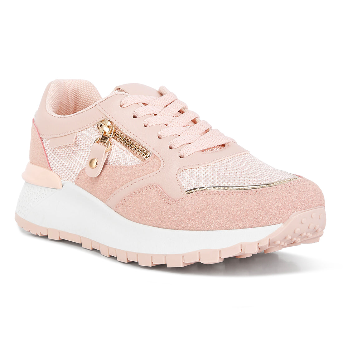 chain detailing lace up sneakers#color_pink