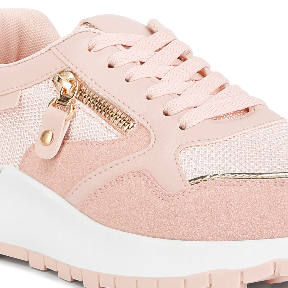 chain detailing lace up sneakers#color_pink