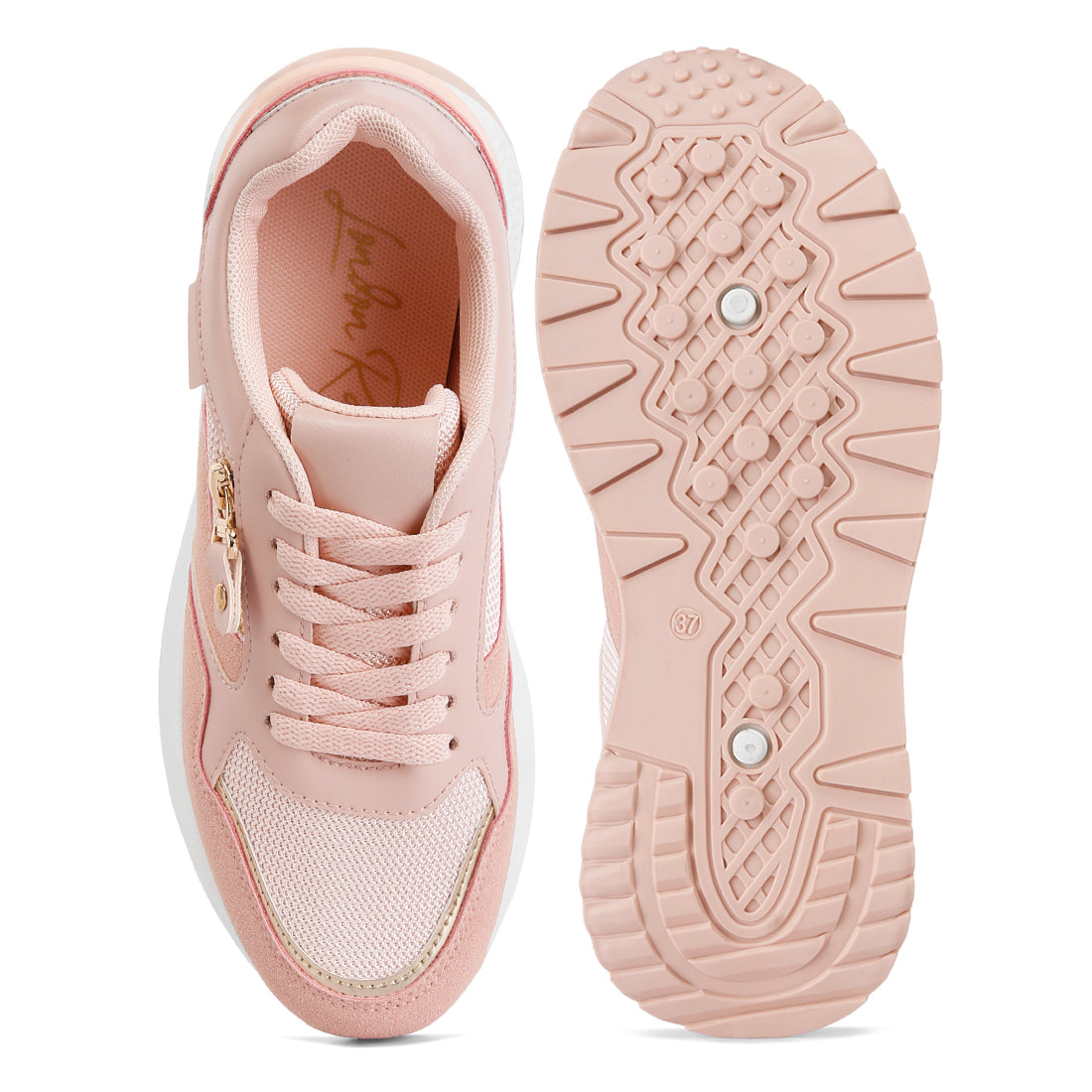 chain detailing lace up sneakers#color_pink