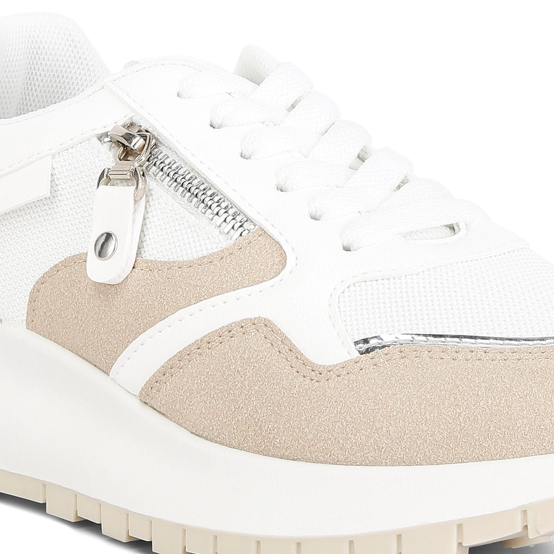 chain detailing lace up sneakers#color_white