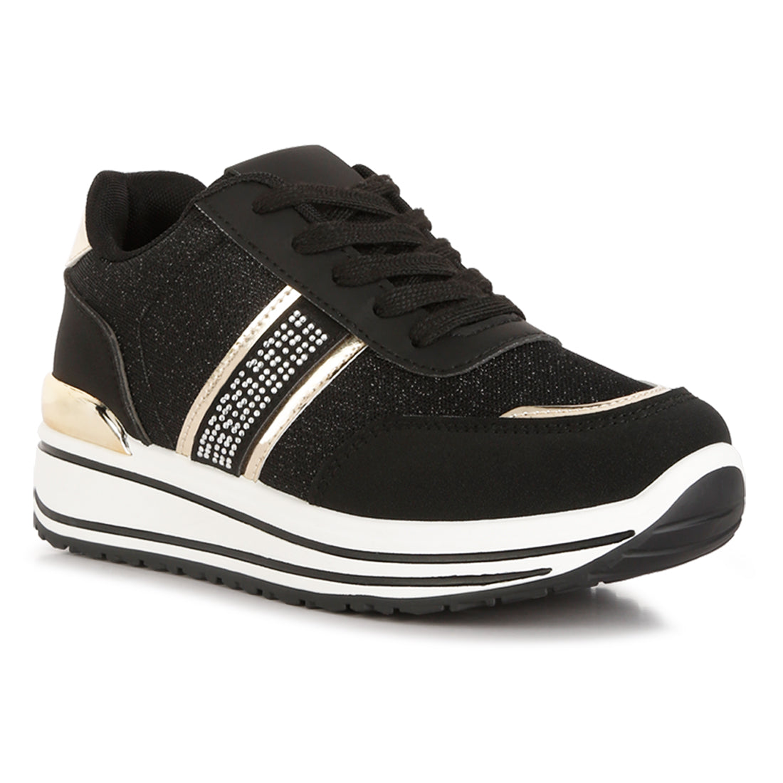 metallic panel platform sneakers#color_black