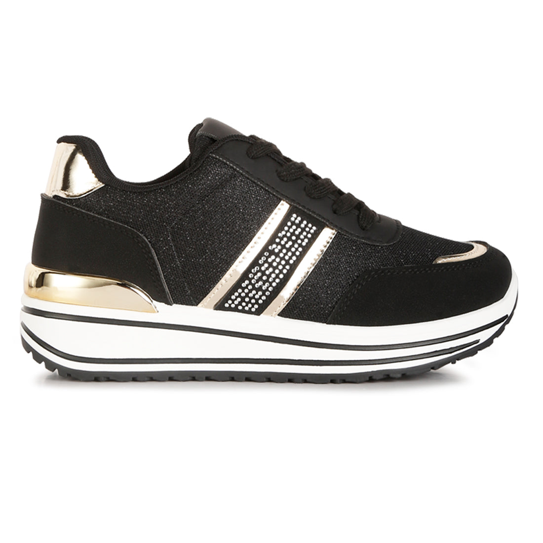 metallic panel platform sneakers#color_black