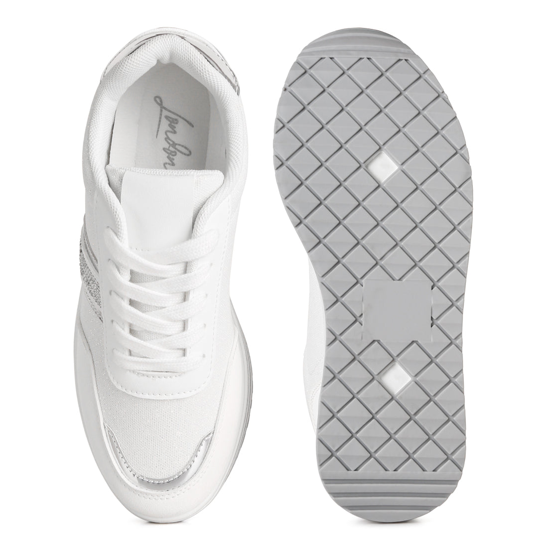 metallic panel platform sneakers#color_white