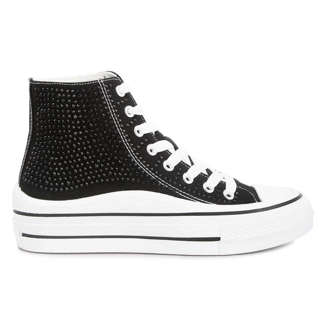 rhinestone embellished ankle length sneakers#color_black