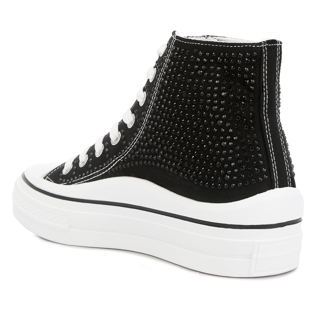 rhinestone embellished ankle length sneakers#color_black