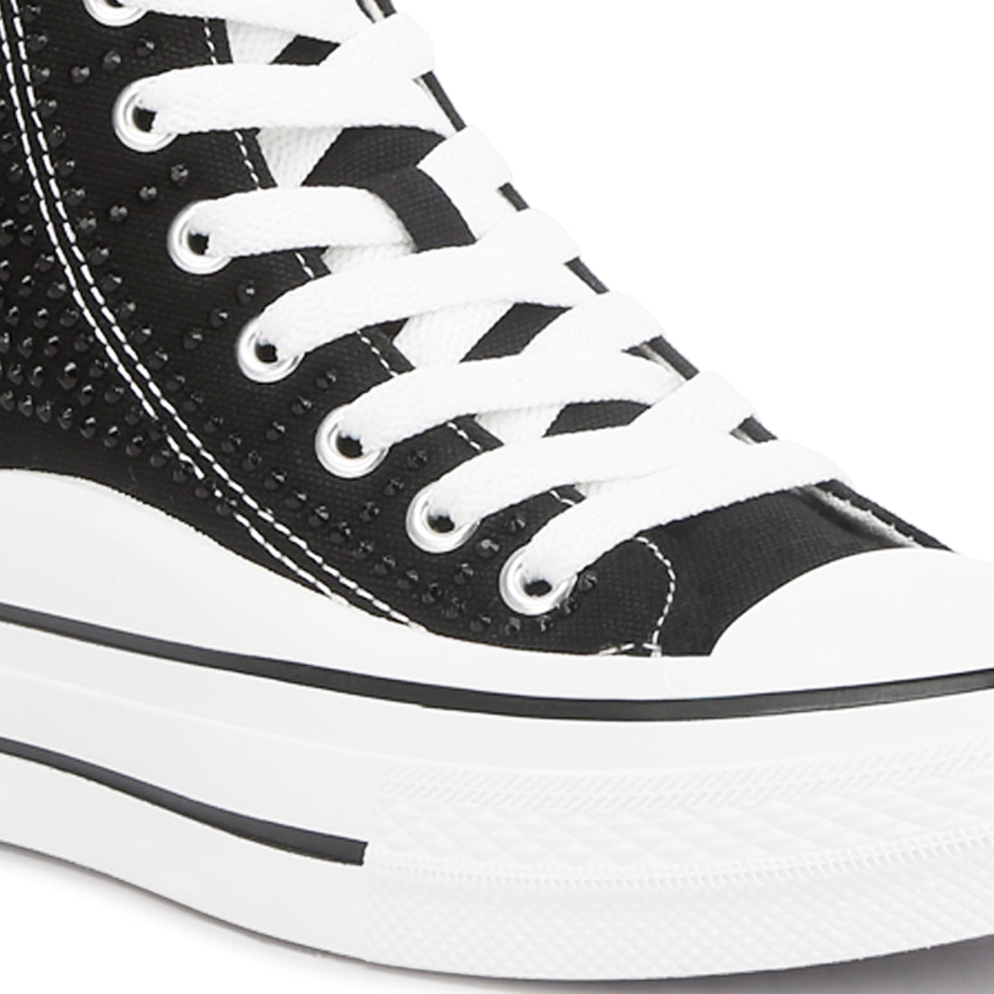 rhinestone embellished ankle length sneakers#color_black