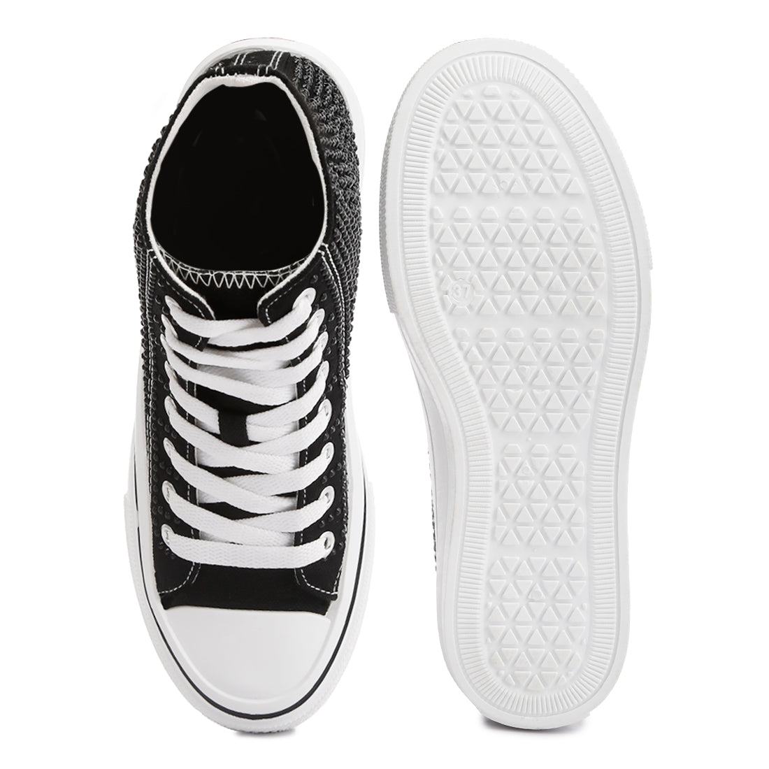 rhinestone embellished ankle length sneakers#color_black