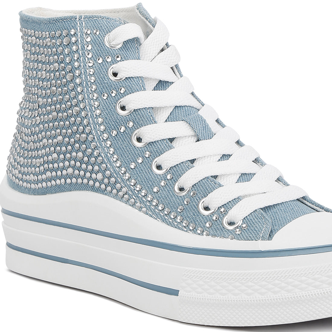 rhinestone embellished ankle length sneakers#color_blue