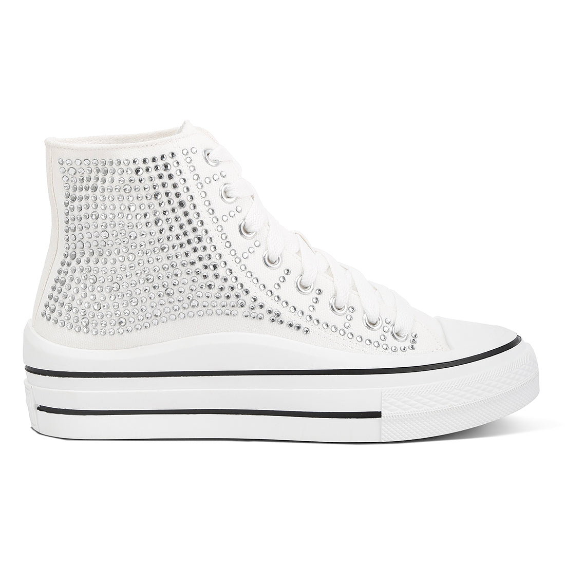 rhinestone embellished ankle length sneakers#color_white
