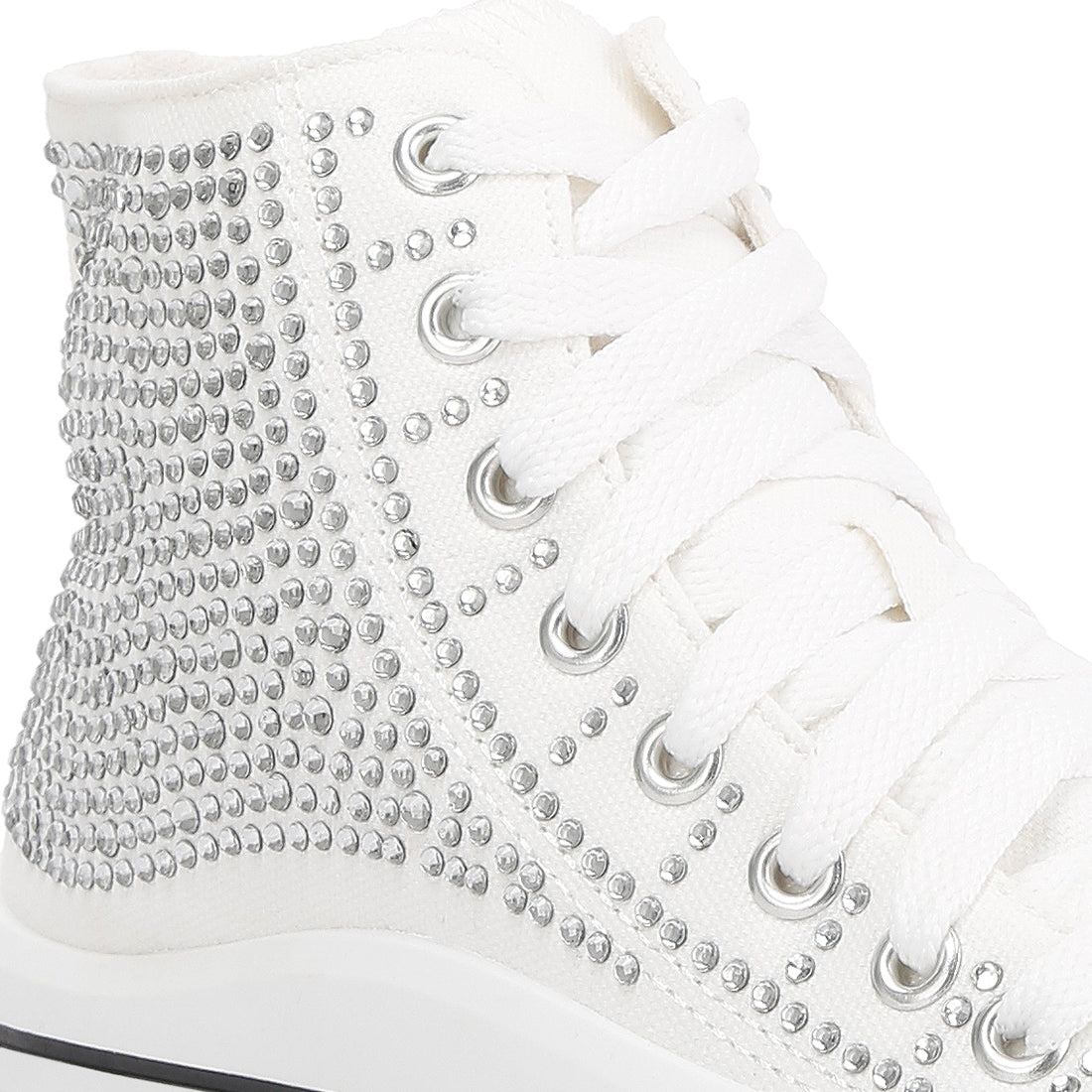 rhinestone embellished ankle length sneakers#color_white